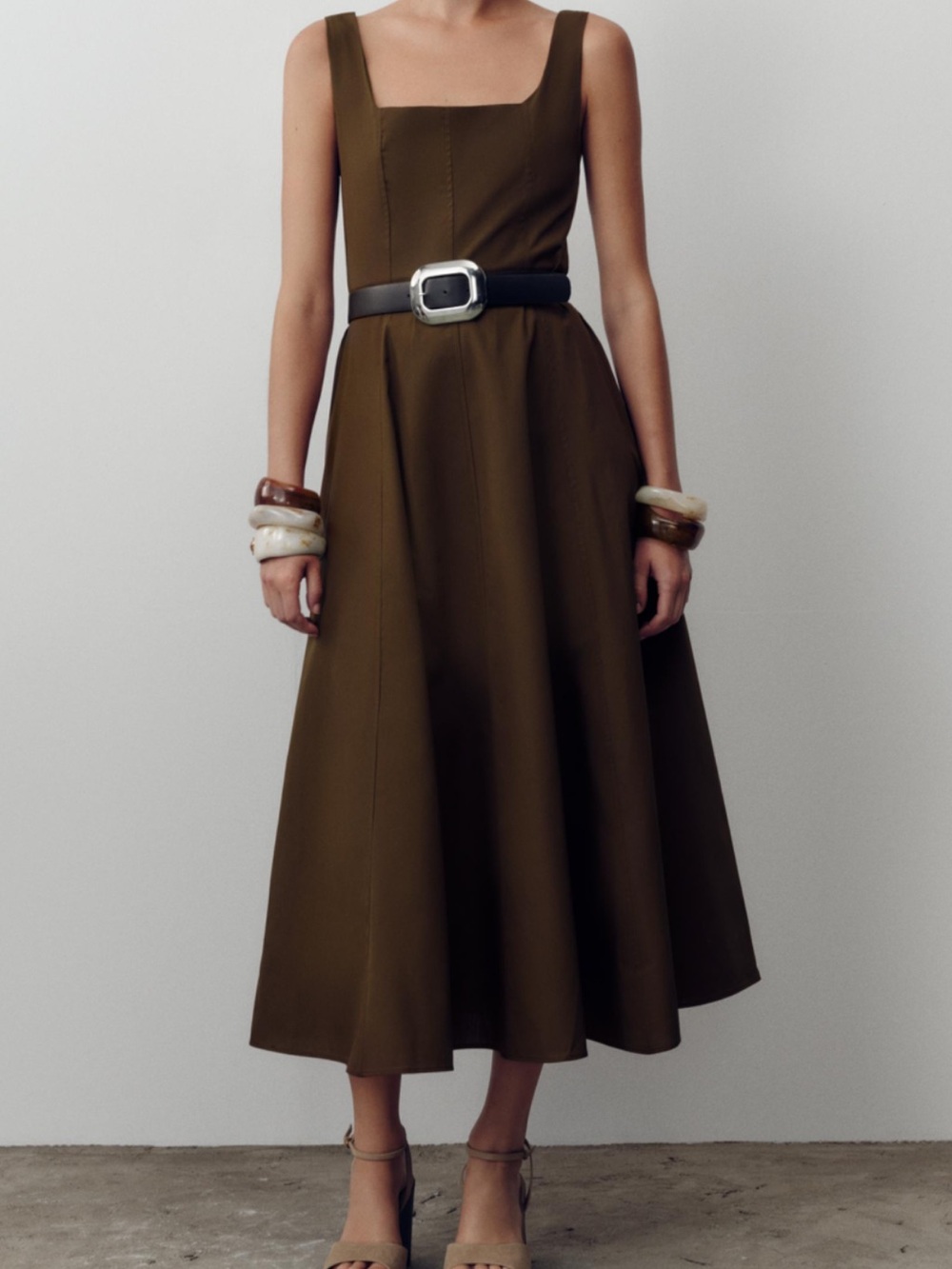 Zara Brown Sleeveless Dress with Belt